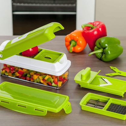 12-in-1 Multifunctional Vegetable Cutter, Mandoline Slicer, Grater and Chopper Set with Interchangeable Blades and Hand Guard