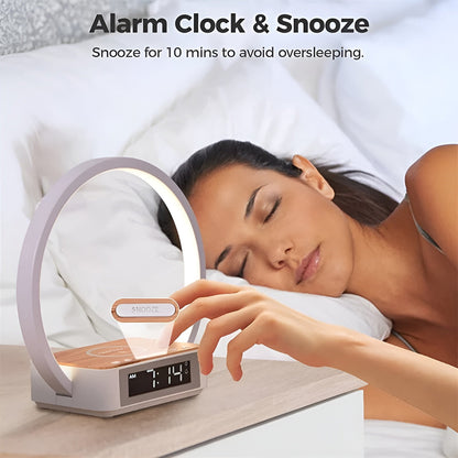 Wireless Charging Table Lamp, 3-in-1 Touch Bedside LED Lamp with Qi Wireless Charger and Alarm Clock for Desk & Nightstand