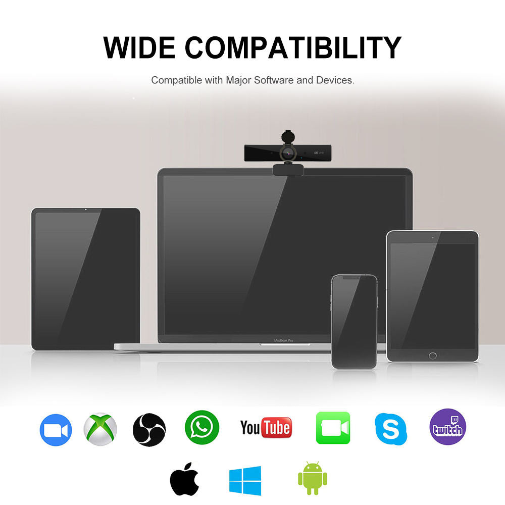 4K Webcam, Ultra HD USB Web Camera with Autofocus and Microphone for Meetings, Streaming and Online Classes