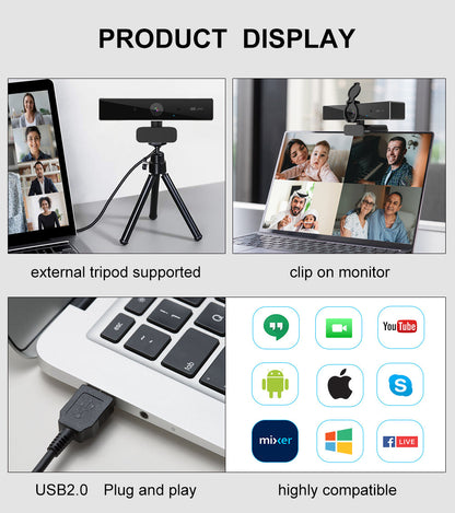 4K Webcam, Ultra HD USB Web Camera with Autofocus and Microphone for Meetings, Streaming and Online Classes