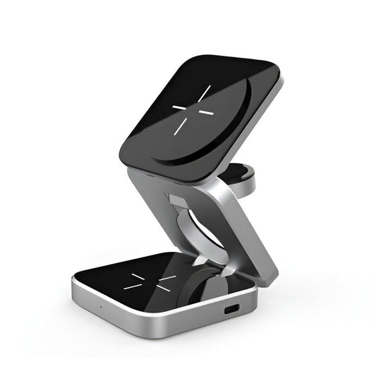 3-in-1 Wireless Charger, Magnetic Charging Station for Phone, Smartwatch and Earbuds, Foldable Qi-Compatible Dock for Desk and Travel