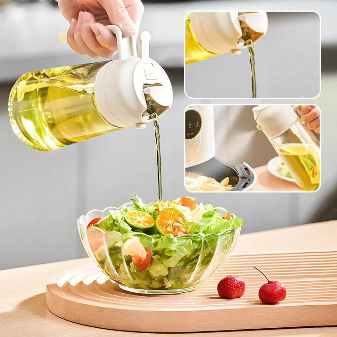2-in-1 Oil Spray Bottle, Olive Oil Mister and Pourer for Cooking, Air Fryer, Grilling and Salads, Black or White