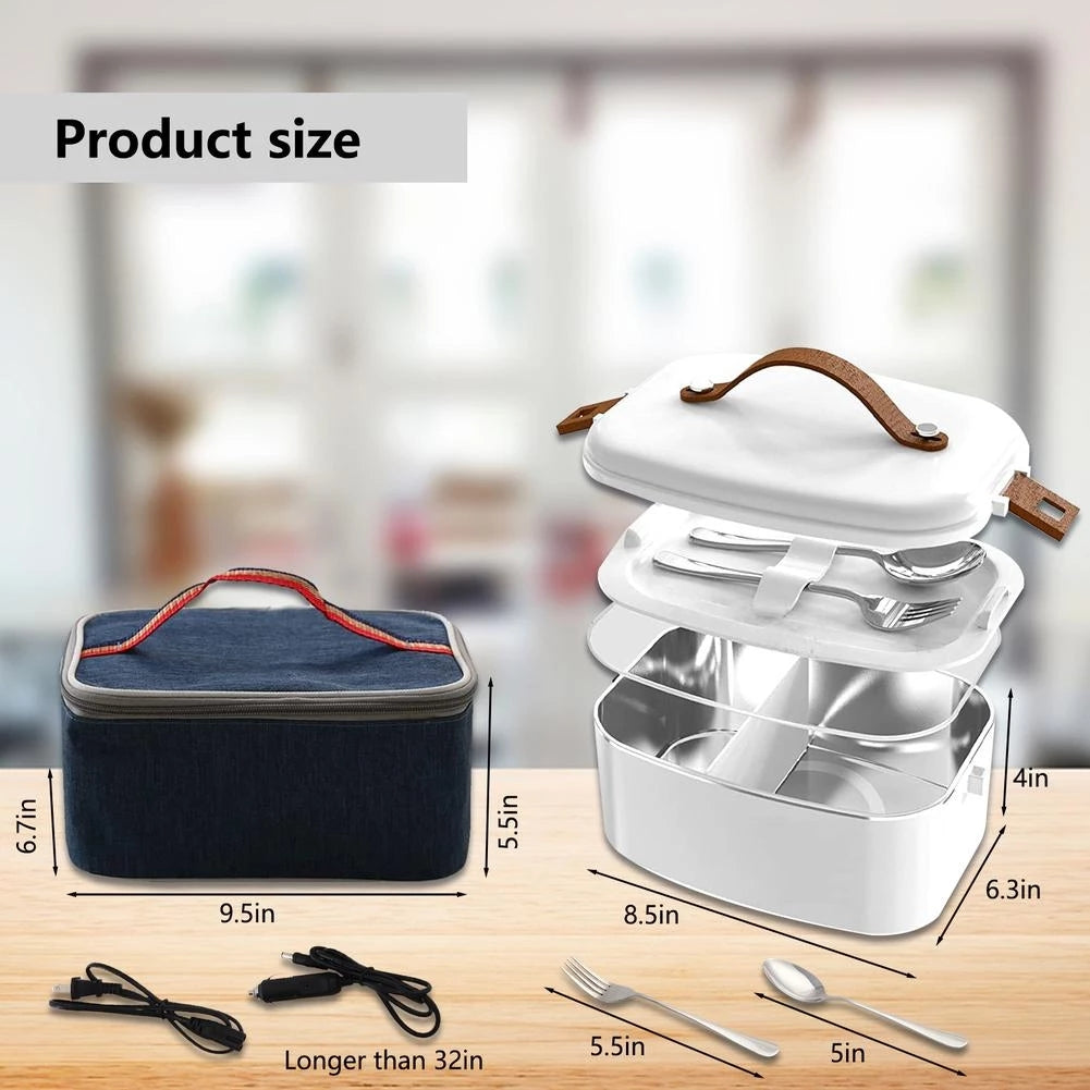 Electric Lunch Box, 1.8L Portable Food Heater with 110V and 12V/24V Car Plug, Cutlery and Bag for Office & Truckers