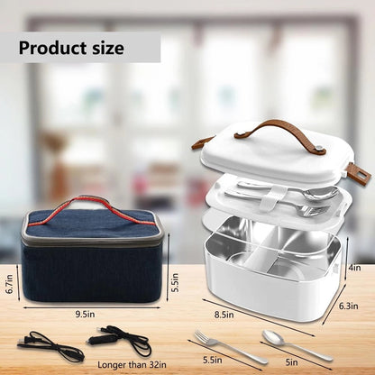 Electric Lunch Box, 1.8L Portable Food Heater with 110V and 12V/24V Car Plug, Cutlery and Bag for Office & Truckers