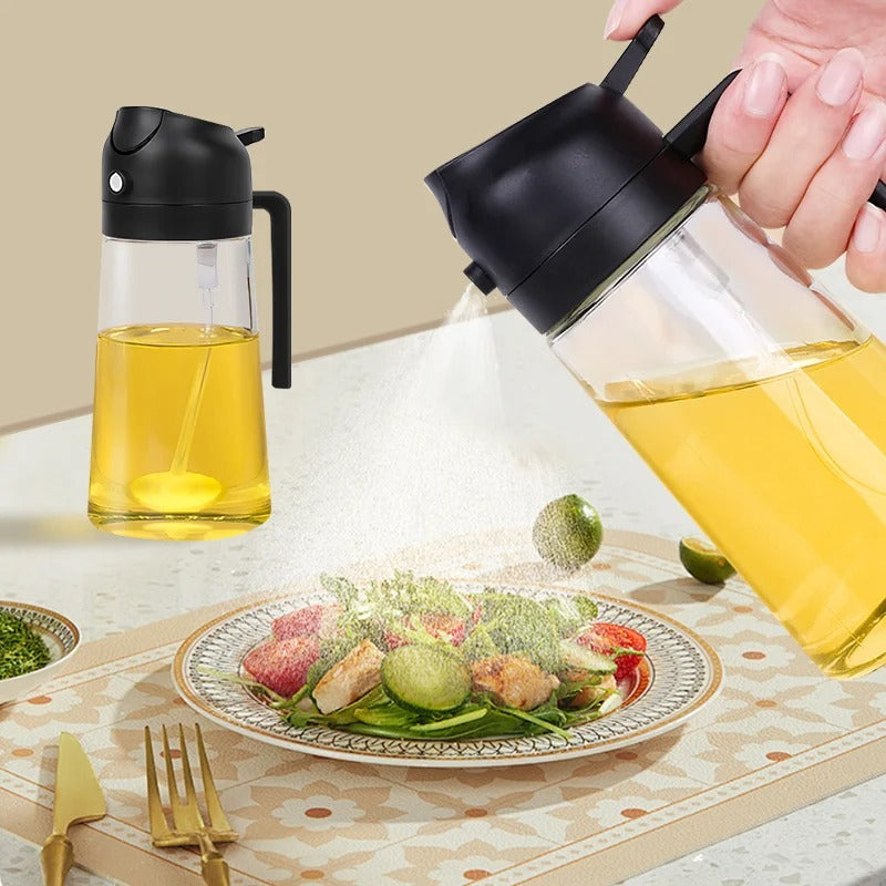 2-in-1 Oil Spray Bottle, Olive Oil Mister and Pourer for Cooking, Air Fryer, Grilling and Salads, Black or White
