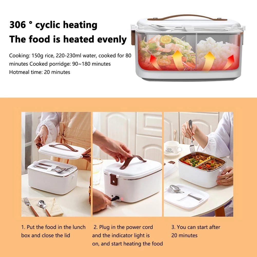 Electric Lunch Box, 1.8L Portable Food Heater with 110V and 12V/24V Car Plug, Cutlery and Bag for Office & Truckers