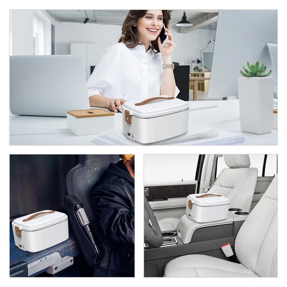 Electric Lunch Box, 1.8L Portable Food Heater with 110V and 12V/24V Car Plug, Cutlery and Bag for Office & Truckers