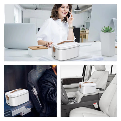 Electric Lunch Box, 1.8L Portable Food Heater with 110V and 12V/24V Car Plug, Cutlery and Bag for Office & Truckers