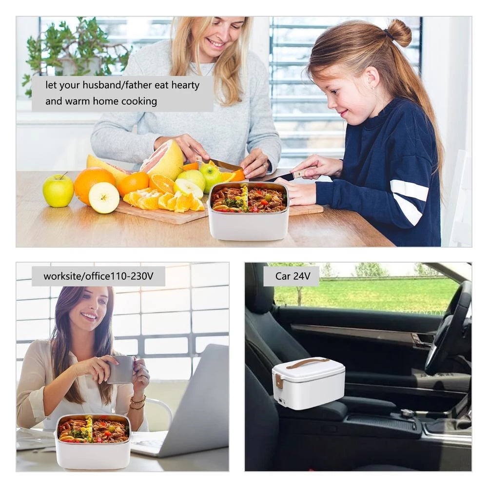 Electric Lunch Box, 1.8L Portable Food Heater with 110V and 12V/24V Car Plug, Cutlery and Bag for Office & Truckers