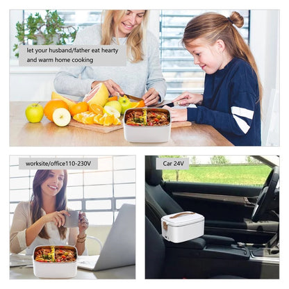 Electric Lunch Box, 1.8L Portable Food Heater with 110V and 12V/24V Car Plug, Cutlery and Bag for Office & Truckers
