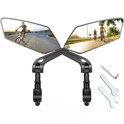 Wide-Angle Bike Mirrors, 2 Pack HD Handlebar Rearview Mirrors with 360-Degree Rotation for Road & Mountain Bikes