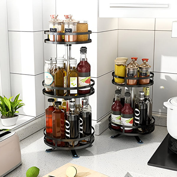 3-Tier Swivel Metal Organizer, 360-Degree Rotating Storage Rack for Kitchen Spice, Bathroom and Desk Supplies