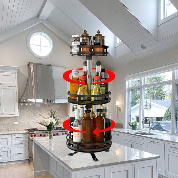 3-Tier Swivel Metal Organizer, 360-Degree Rotating Storage Rack for Kitchen Spice, Bathroom and Desk Supplies