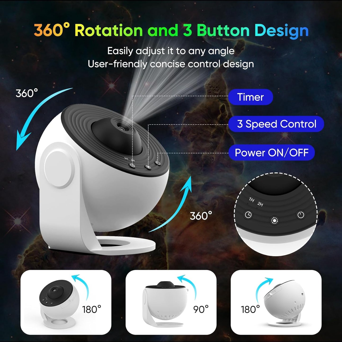 Galaxy Star Projector, 360-Degree Rotating Night Light with Nebula and Star Projection for Bedroom, Kids Room & Ambiance