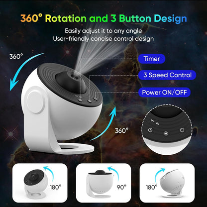 Galaxy Star Projector, 360-Degree Rotating Night Light with Nebula and Star Projection for Bedroom, Kids Room & Ambiance