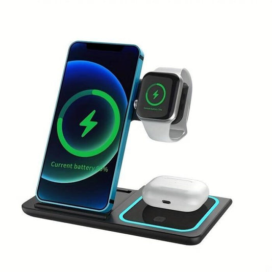 3-in-1 Wireless Charging Station, Foldable Magnetic Charger for Phone, Smartwatch and Earbuds, for Desk, Nightstand and Travel