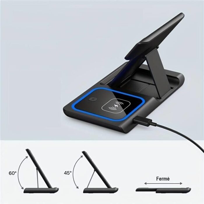 3-in-1 Wireless Charging Station, Foldable Magnetic Charger for iPhone, Apple Watch and AirPods for Desk, Nightstand & Travel