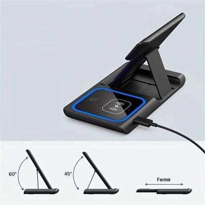 3-in-1 Wireless Charging Station, Foldable Magnetic Charger for iPhone, Apple Watch and AirPods for Desk, Nightstand & Travel