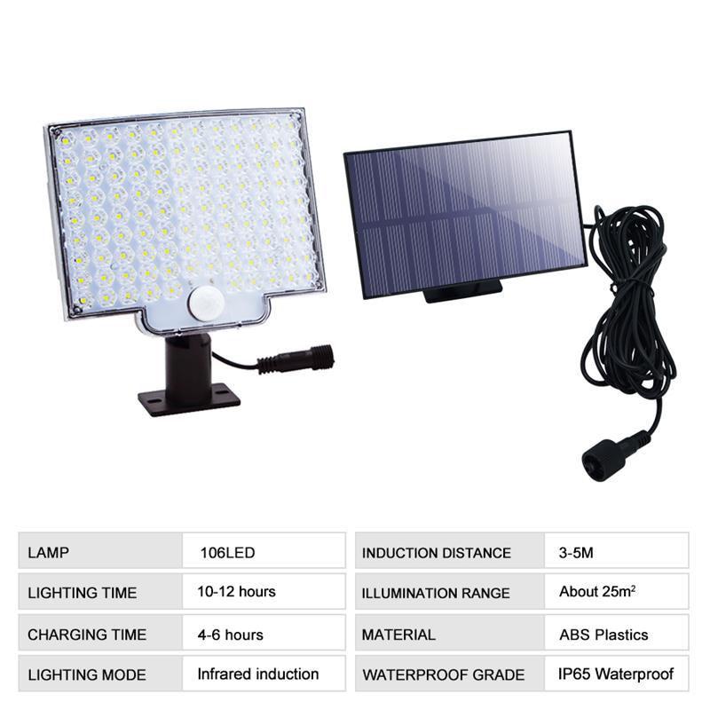 Solar Motion Sensor Light, 106 LED 3000 Lumen Outdoor Security Wall Light, IP65 Waterproof 180-Degree Wireless Flood Light
