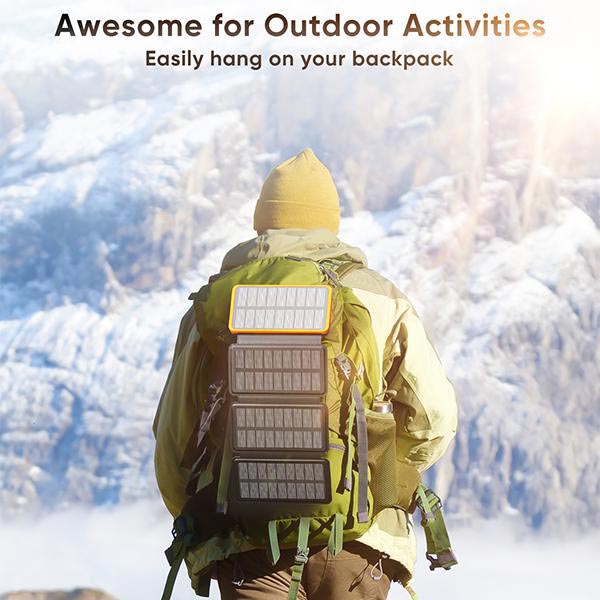 25000mAh Solar Power Bank, Portable Solar Charger with 4 Panels and 3 USB Ports for Camping, Hiking & Travel