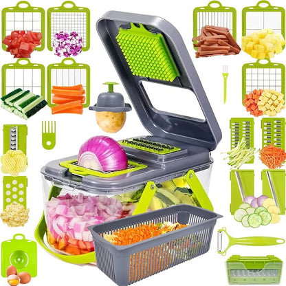 18-in-1 Multi-Blade Vegetable Slicer with Tray, Mandoline Chopper, Grater and Julienne Cutter Set with Hand Guard