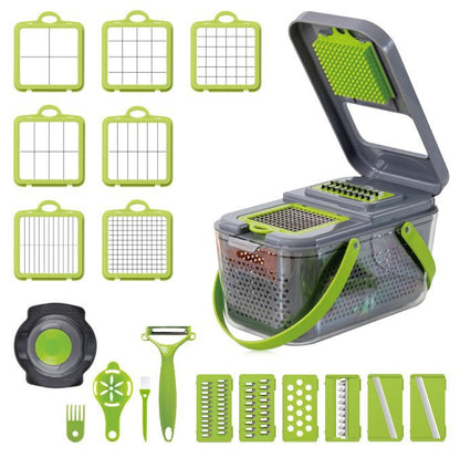 18-in-1 Multi-Blade Vegetable Slicer with Tray, Mandoline Chopper, Grater and Julienne Cutter Set with Hand Guard