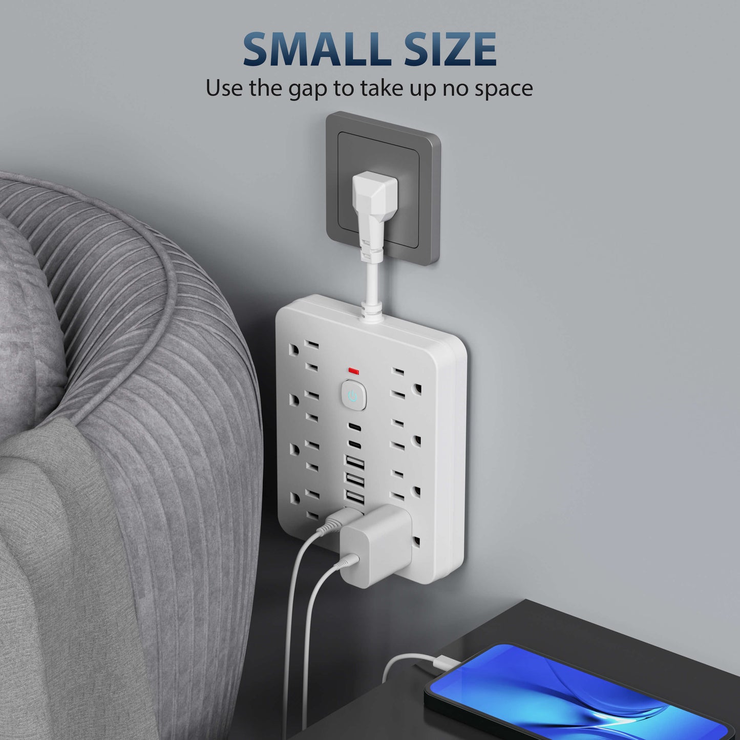 14-in-1 Surge Protector Power Strip, Desktop Charging Station with 8 AC Outlets, 4 USB and 2 USB-C Ports, Wall Mountable