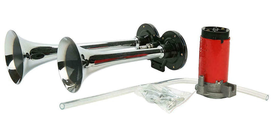 Dual Trumpet Air Horn, Loud Metal Train Horn Kit with Compressor for Trucks, Cars and Boats, Weather-Resistant