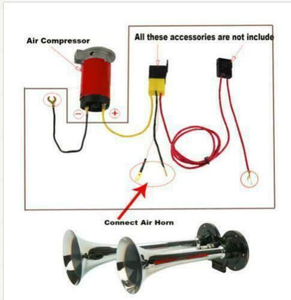 Dual Trumpet Air Horn, 150dB Loud Metal Train Horn Kit with Compressor for Trucks, Cars and Boats, Weather-Resistant