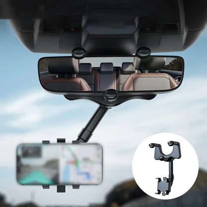 Rearview Mirror Phone Holder, 360-Degree Adjustable Car Mount for Hands-Free GPS, Calls and Music While Driving
