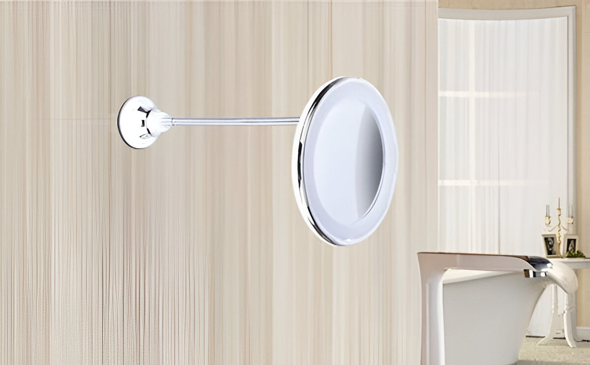 LED Suction Cup Makeup Mirror, 10X Magnifying Lighted Vanity Mirror with 360-Degree Pivot, Portable for Travel, Makeup & Skincare