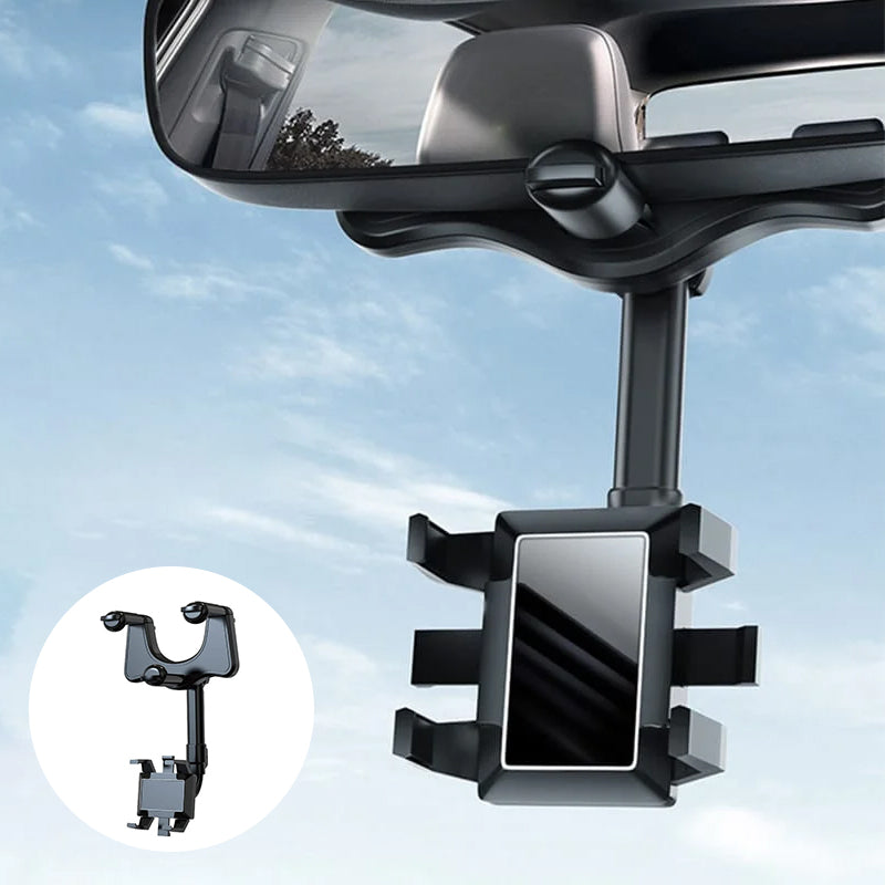 Rearview Mirror Phone Holder, 360-Degree Adjustable Car Mount for Hands-Free GPS, Calls and Music While Driving