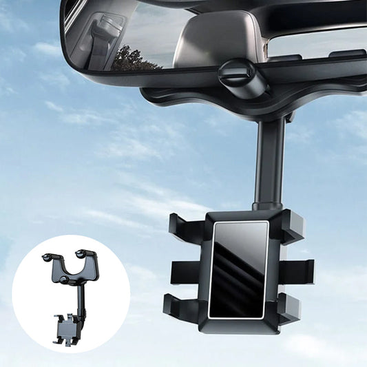 Rearview Mirror Phone Holder, 360-Degree Adjustable Car Mount for Hands-Free GPS, Calls and Music While Driving