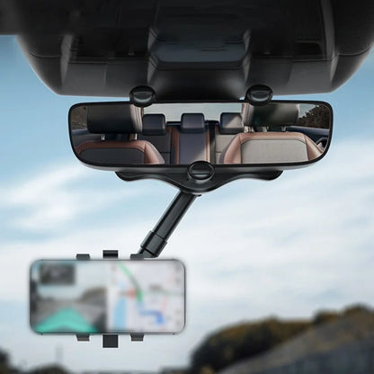 Rearview Mirror Phone Holder, 360-Degree Adjustable Car Mount for Hands-Free GPS, Calls and Music While Driving