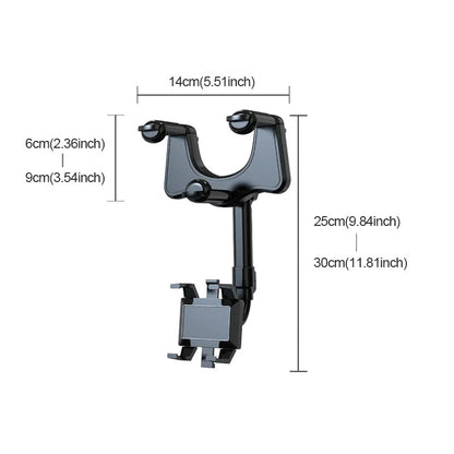 Rearview Mirror Phone Holder, 360-Degree Adjustable Car Mount for Hands-Free GPS, Calls and Music While Driving