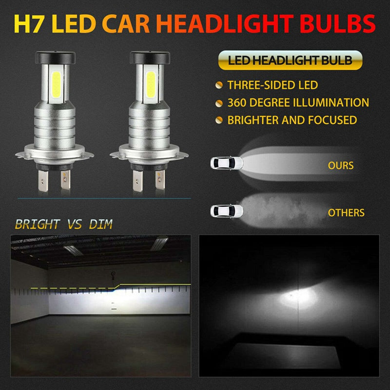 H7 LED Headlight Bulb Kit, 4 Pack 220W Super Bright White LED Headlights for Night and All-Weather Driving