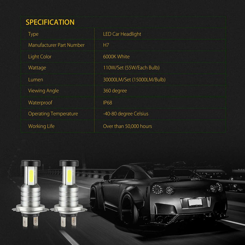 H7 LED Headlight Bulb Kit, 4 Pack 220W Super Bright White LED Headlights for Night and All-Weather Driving