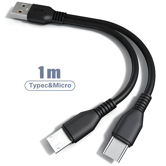 2-in-1 Multi-Port Charging Cable, USB-C and Micro USB Fast Charging Cord for USB-C and Micro USB Phones and Tablets