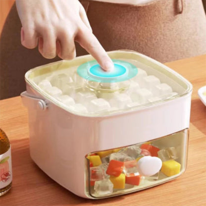 Push-Button Ice Cube Tray, 2-Stage Ice Cube Maker Mold with Lid and Storage Bin, Easy-Release Stackable, 2 Colors