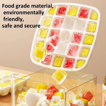 Push-Button Ice Cube Tray, 2-Stage Ice Cube Maker Mold with Lid and Storage Bin, Easy-Release Stackable, 2 Colors