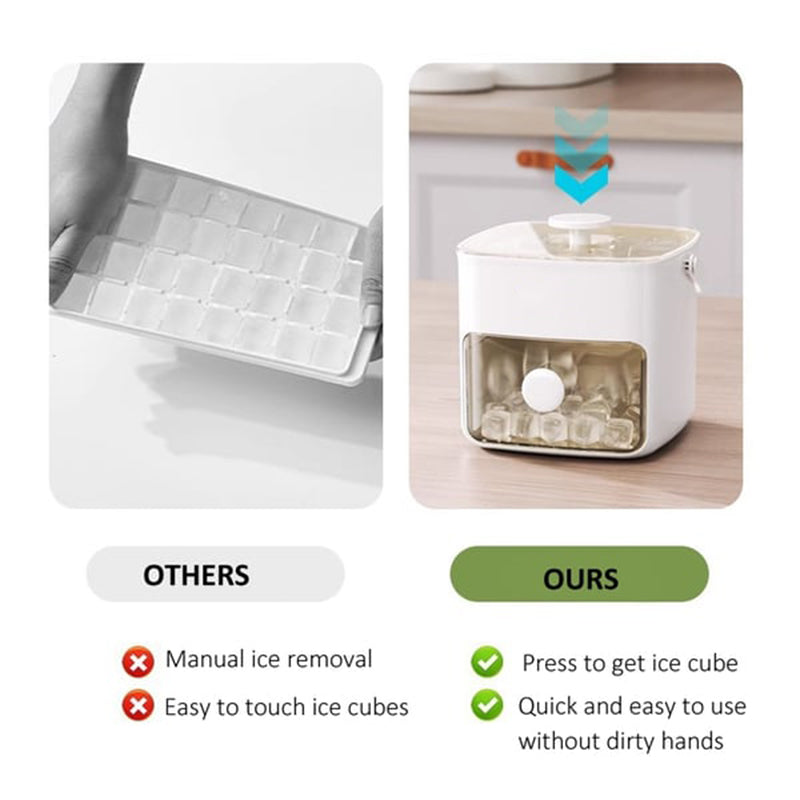Push-Button Ice Cube Tray, 2-Stage Ice Cube Maker Mold with Lid and Storage Bin, Easy-Release Stackable, 2 Colors