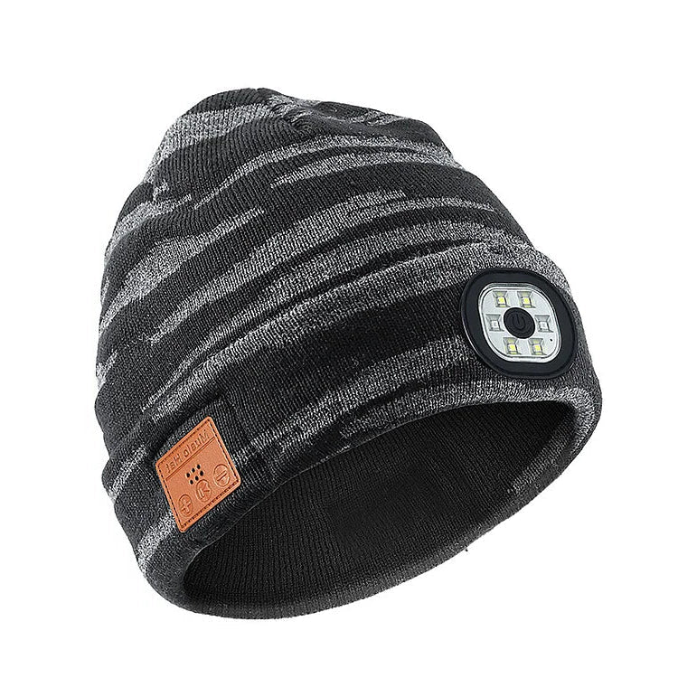 Bluetooth LED Beanie, Rechargeable Knit Hat with Wireless Headphones and Front Light for Running, Camping & Dog Walks, 9 Colors