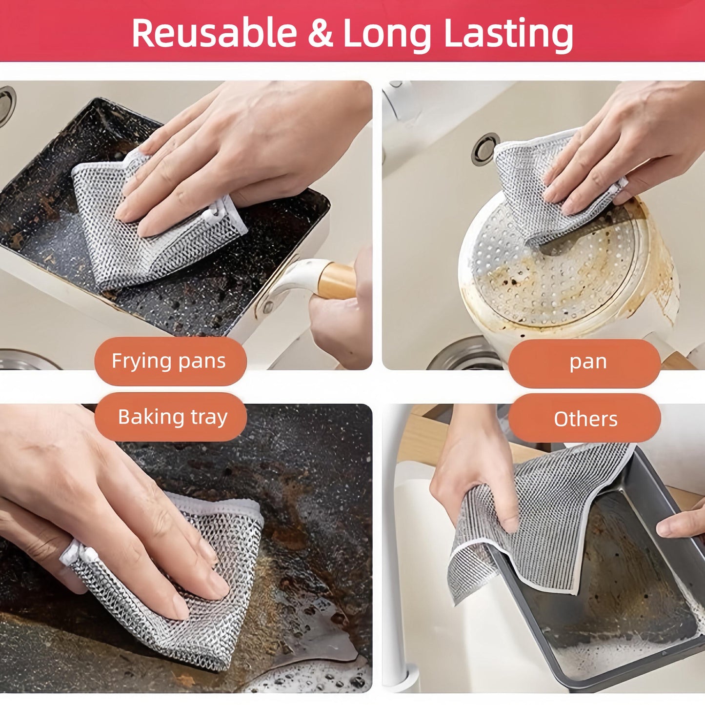 Steel Wire Cleaning Cloths, 20 Pack Double-Layer Metal Scrubber Dishcloths for Pots, Pans and Non-Stick Cookware