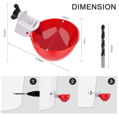 Automatic Chicken Waterer Cups, 10 Pack Poultry Water Cups with Drill Bit, Gravity-Fed No-Drip Drinker for Chickens, Ducks & Quail