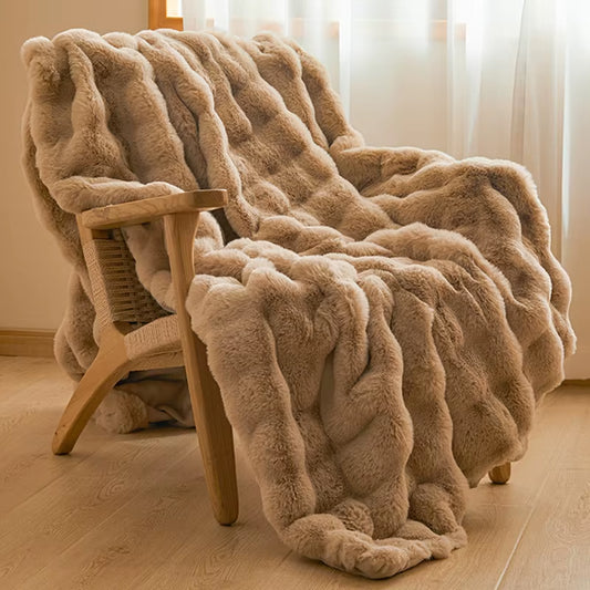 Faux rabbit fur throw with a milk velvet back
