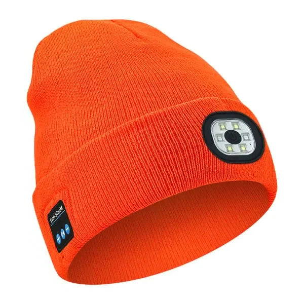 Bluetooth LED Beanie, Rechargeable Knit Hat with Wireless Headphones and Front Light for Running, Camping & Dog Walks, 9 Colors