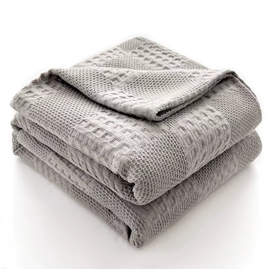 Waffle weave throw blanket in light grey