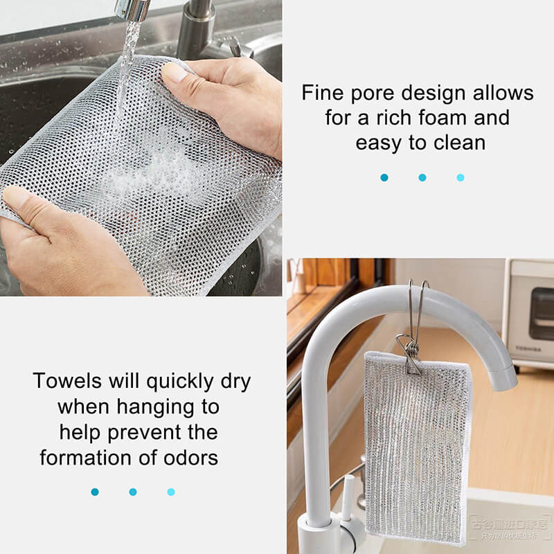 Steel Wire Cleaning Cloths, 20 Pack Double-Layer Metal Scrubber Dishcloths for Pots, Pans and Non-Stick Cookware