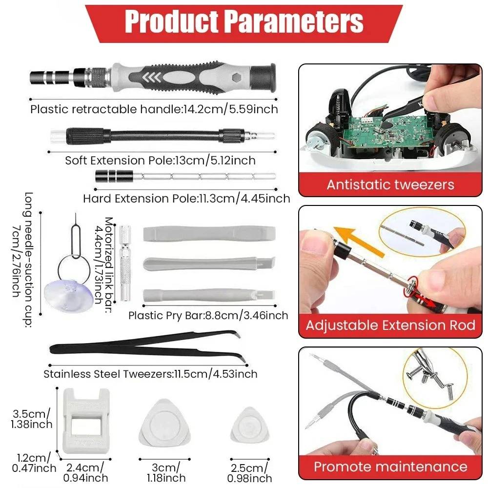 115-in-1 Precision Screwdriver Bit Set, 98 Magnetic Repair Bits with Flexible Extension for Phone, Laptop & Console Electronics