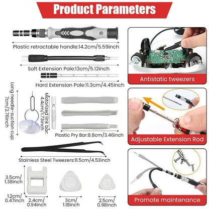115-in-1 Precision Screwdriver Bit Set, 98 Magnetic Repair Bits with Flexible Extension for Phone, Laptop & Console Electronics